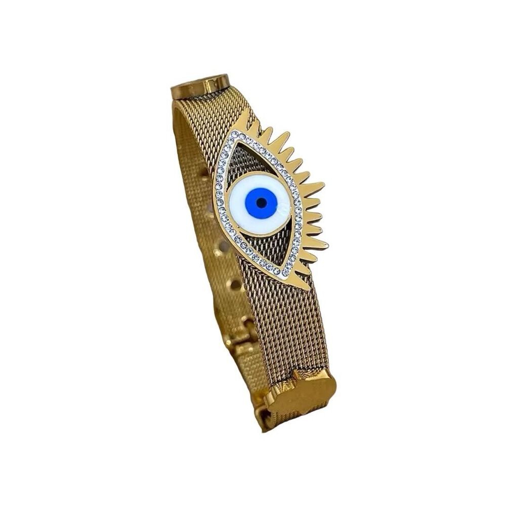 154A Evil Eye Belt Strap Stainless Steel Gold Plated Bracelet - Picture 8 of 8